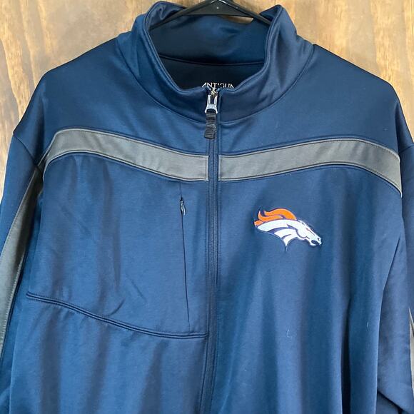 Antigua Mens Jacket Blue Denver Broncos Track Full Zip Mock Neck XLarge - Picture 2 of 12